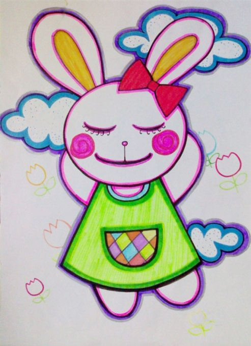 可爱的兔子儿童彩笔画作品